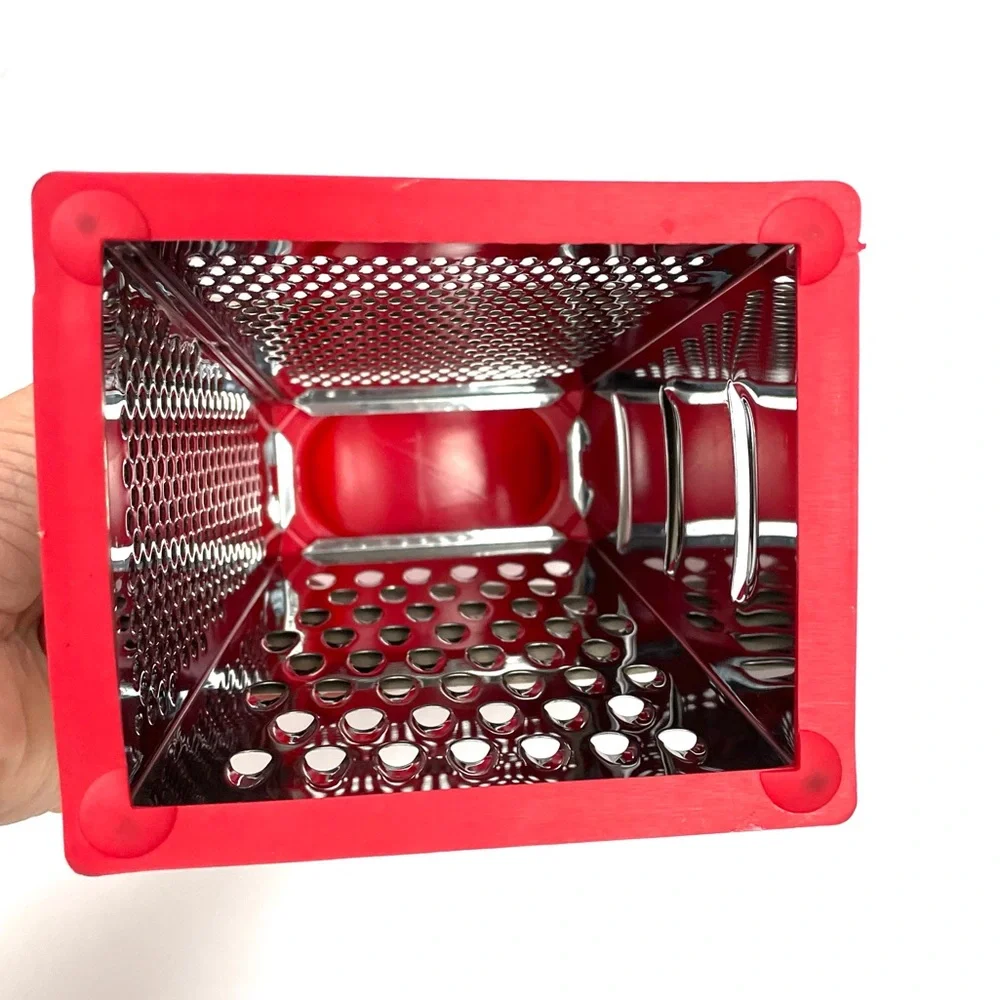 4 Side Stainless, Steele Red Cheese Grater, Shredder, and Slicer 9 Inch